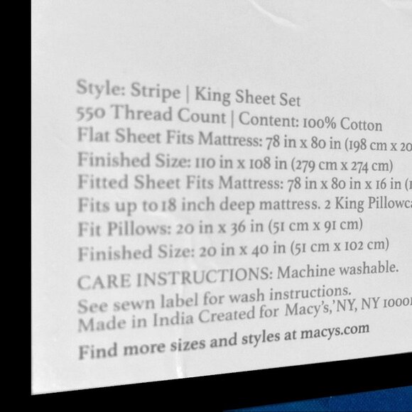 new COBALT BLUE STRIPE Charter Club Damask 550 TC 100% Cotton KING Sheet Set - Picture 4 of 12